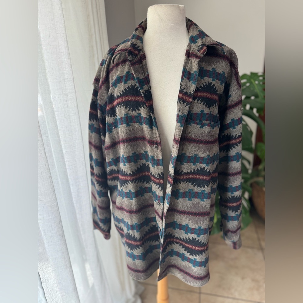 Pendleton USA Wool Southwest Pattern Shirt‎ Jacket XL Gray Teal